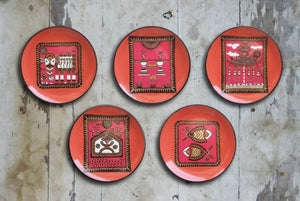 Hand painted Set of 5 'Saura' Wall Plates