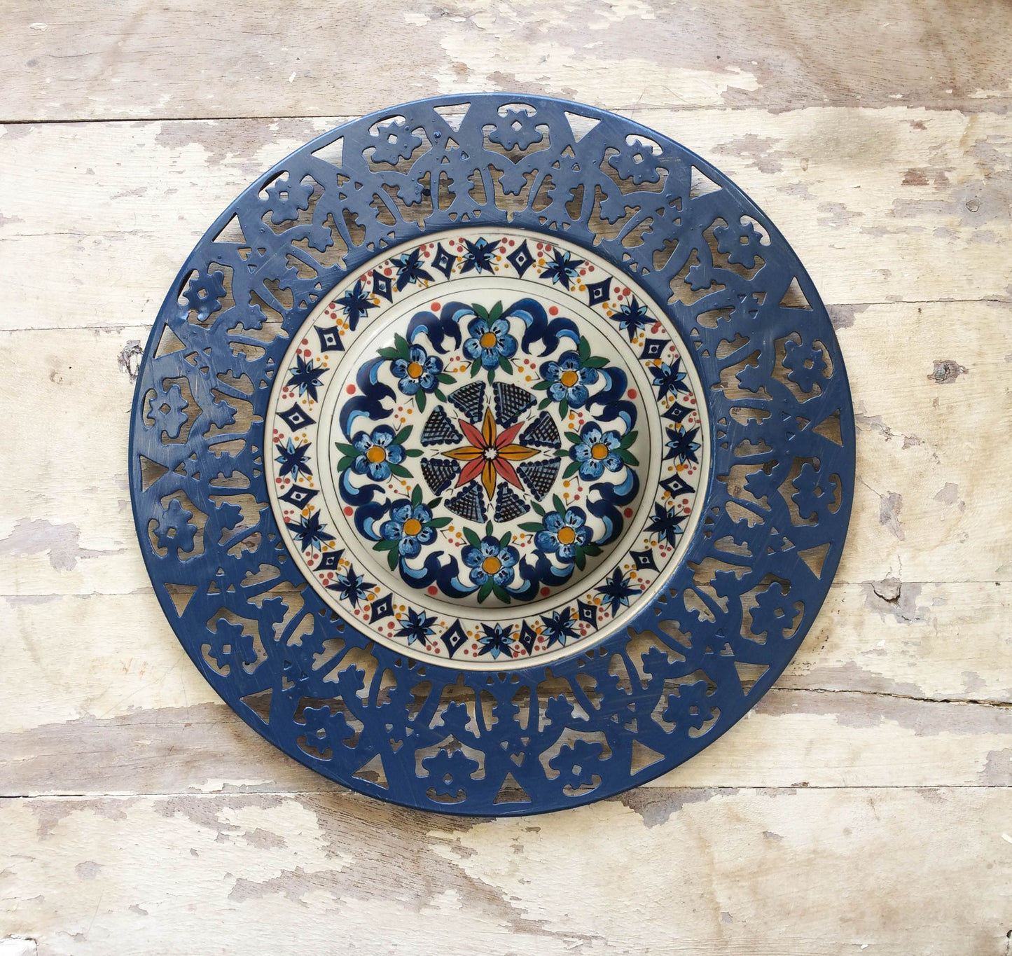 Hand Painted Spanish Wall Plate with metal frame