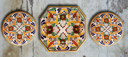 Hand painted set of 3 Talavera inspired Wall Plates-009