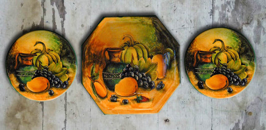 Hand painted set of 3 Talavera inspired Wall Plates-003