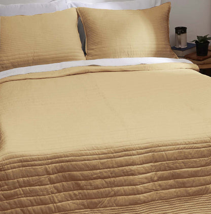 Beige 300TC quilted bedspread, stripe pattern luxury quilt, Sizes available