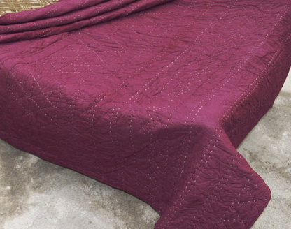 Burgundy quilt, aztec pattern, navajo style, maroon cotton kantha hand quilted bedspread