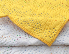 Load image into Gallery viewer, Yellow Kantha quilt - chevron pattern quilting