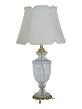 Load image into Gallery viewer, Royal Antique 27 Inch Single Trophy Glass &amp; Brass Table Lamp Light With 14 Inch Off White Scalloped Borders Fabric Shade