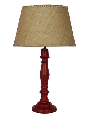 French Farmhouse Distressed Red Wooden Table Lamp with 14 Inch Tapered Jute Shade