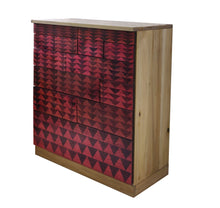 Load image into Gallery viewer, Solid Wood Contemporary Chest of Drawers with Hand printed Aztec Serigraph on the Fascia side view