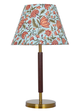 Load image into Gallery viewer, Contemporary Indian Flower Table Lamp - Matt Brass and Wooden Finish