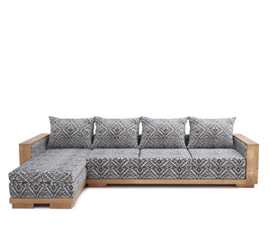 handcrafted solid wood L shaped sofa front view