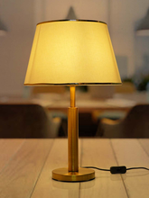 Load image into Gallery viewer, Transitional Brushed Brass Finished Metal Table Lamp with off-White Fabric Shade