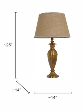 Load image into Gallery viewer, Gold Vintage Aluminium Single Table Lamp Light With 14 Inch Tapered Jute Shade dimensions