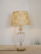 Load image into Gallery viewer, Royal Antique 26 Inch Single Trophy Glass &amp; Brass Table Lamp Light With 14 Inch Gold Leaf Pattern Tapered Fabric Shade