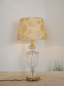 Royal Antique 26 Inch Single Trophy Glass & Brass Table Lamp Light With 14 Inch Gold Leaf Pattern Tapered Fabric Shade