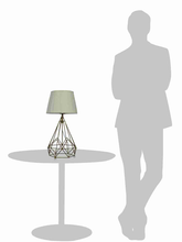 Load image into Gallery viewer, Contemporary Metal Wire Cage Diamond Pyramid Table Lamp with Golden Fabric Shade