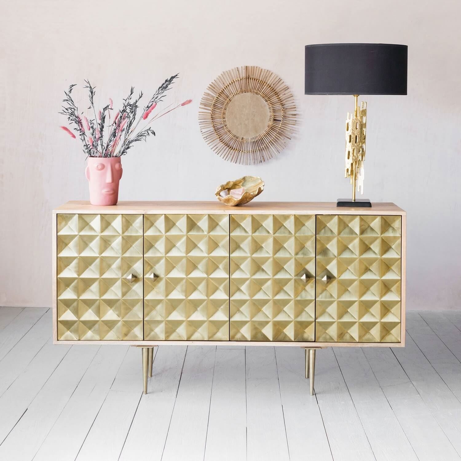 Handcrafted solid wood Geometric Sideboard front view