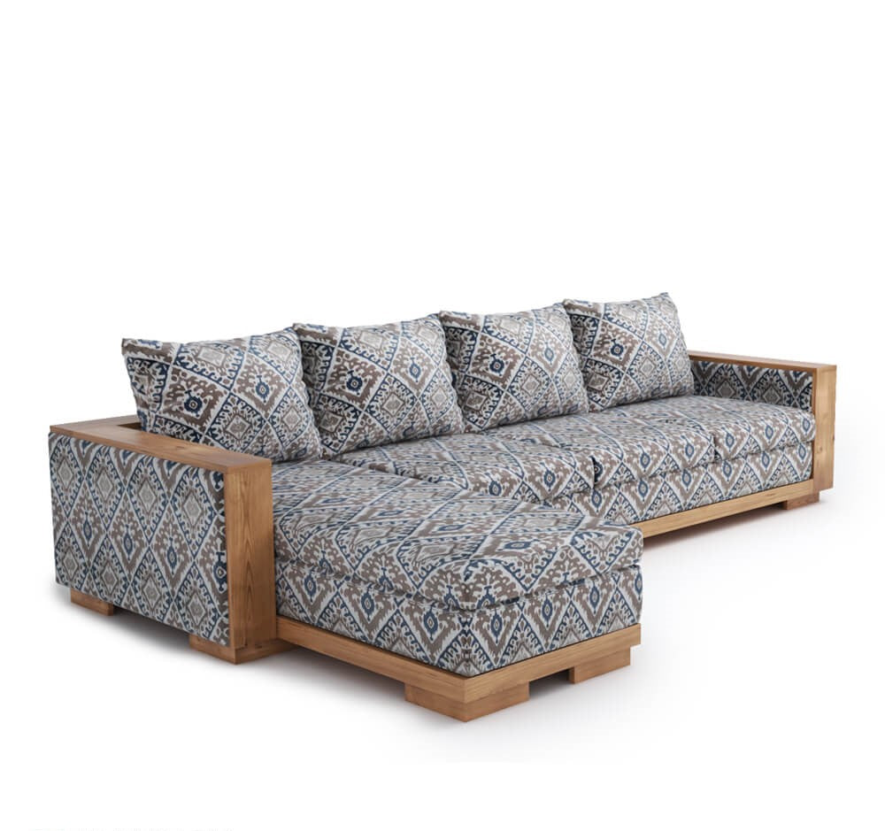 handcrafted solid wood L shaped sofa