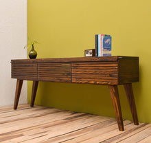 Load image into Gallery viewer, 3 door handcrafted solid sheesham wood tv console side view