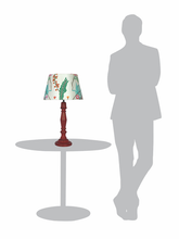 Load image into Gallery viewer, French Farmhouse Distressed Red Wooden Table Lamp with Embroidered White Tapered Fabric Shade