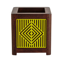 Load image into Gallery viewer, QUBO Lime Burst Liner Handmade Wooden Indoor Planter Pot front view