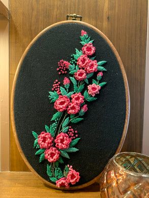 Handmade floral embroidery wall hoop