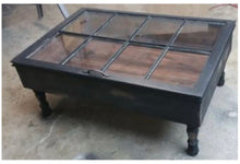 Load image into Gallery viewer, Solid wood coffee table made with reclaimed window pane in black