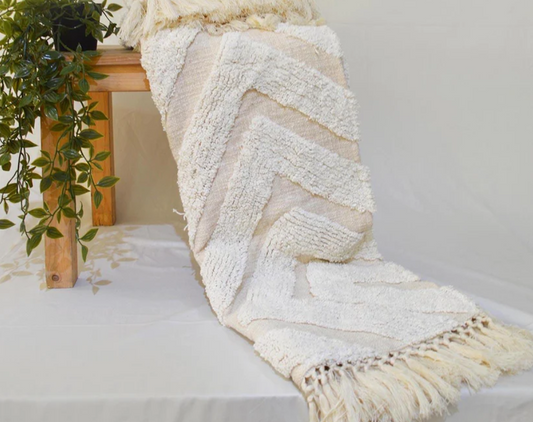 OFF WHITE Cotton tufted Throw blanket, diamond pattern tufting, couch throw, picnic blanket, 100% cotton