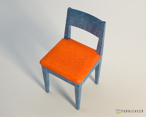 blue chair with orange cushion
