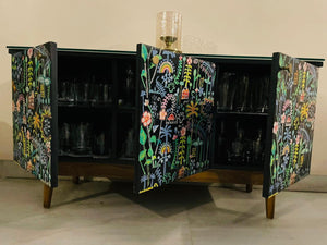 hand painted and handcrafted mid century retro sideboard