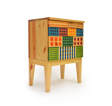 Load image into Gallery viewer, Solid Wood Contemporary Console Chest with Hand Printed Madras Checks Serigraph on the Fascia side view