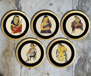 Handpainted Set of 5 Kalighat Wall plates