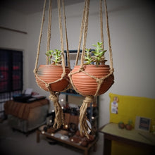 Load image into Gallery viewer, Set of 2 Terracotta and Jute Hanging cum Desktop Planters Round home placement