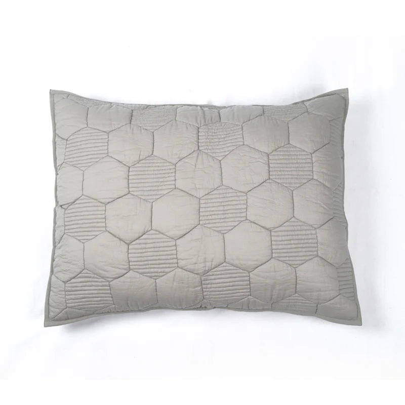 Grey cotton quilted pillow cover, hexagon pattern, cotton, sizes available