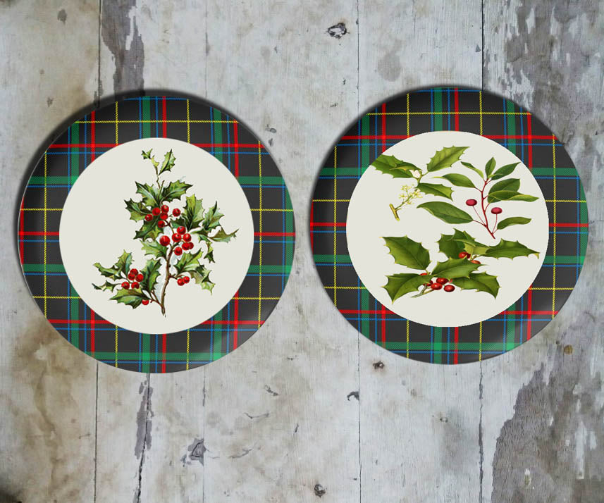 Hand painted set of 2 ' Holly Oaks' Wall Plates