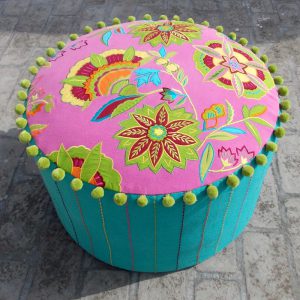 floral hand embroidery pouf