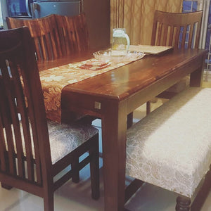 6 seater Dinning Table with knock down legs, 4 chairs and one bench: Sheesham Wood