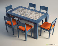 Load image into Gallery viewer, Indigo Blue Solid Wood 6 Seater Dining Set