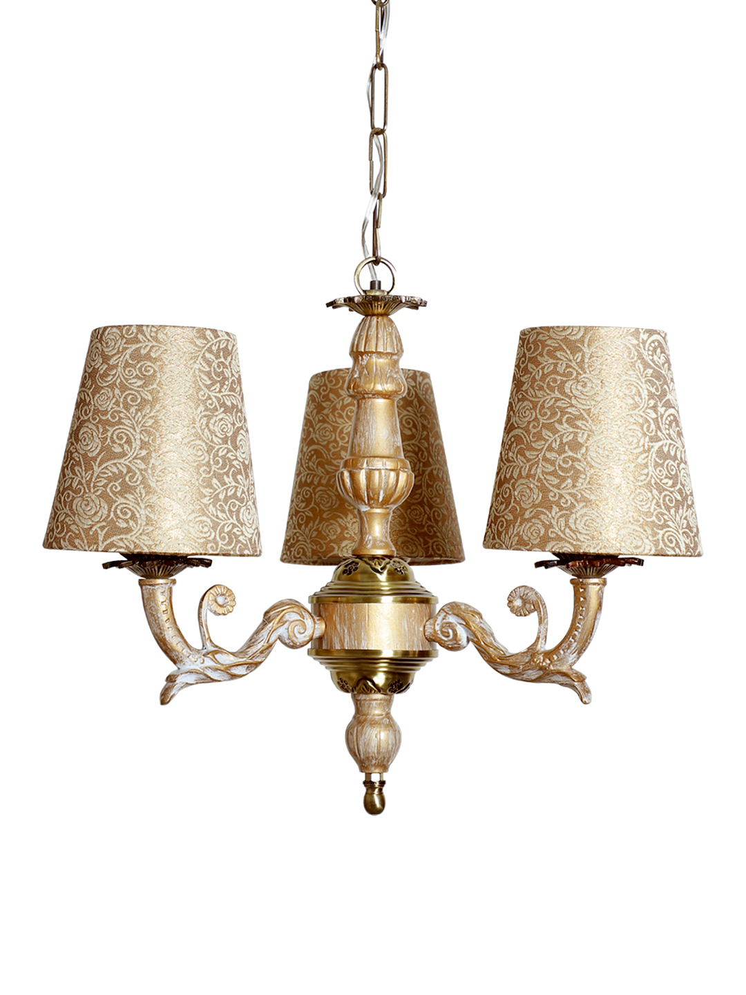 Golden White 3 Light Mini Chandelier in Brocade Shades without background