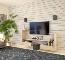 Load image into Gallery viewer, Handcrafted solid mango wood in natural finish wall mounted TV console