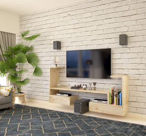 Handcrafted solid mango wood in natural finish wall mounted TV console