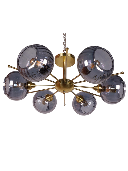 Spherical Cluster 6 Light Smoke Glass Chandelier side view without background