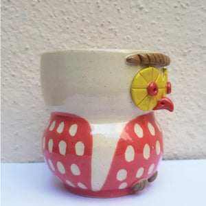 Dotted Red Owl Planter side view