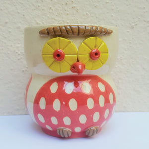 Dotted Red Owl Planter front view
