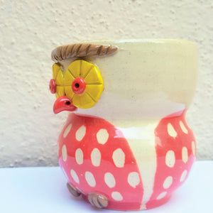 Dotted Red Owl Planter side view