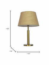 Load image into Gallery viewer, Transitional Brushed Brass Finished Metal Table Lamp with Jute Lace Fabric Shade