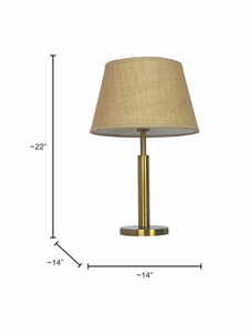 Transitional Brushed Brass Finished Metal Table Lamp with Jute Lace Fabric Shade