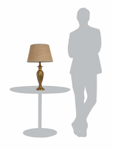 Load image into Gallery viewer, Gold Vintage Aluminium Single Table Lamp Light With 14 Inch Tapered Jute Shade comparison with human