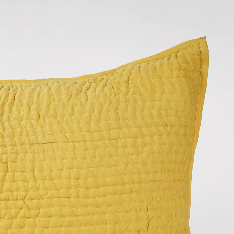 Mustard Yellow 300TC cotton satin quilted pillow covers, Kantha stripe quilting pattern, Sizes available