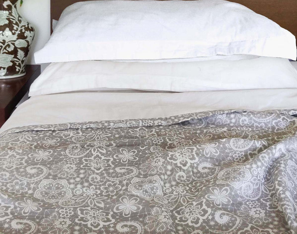 LACE print - Grey colour soft Cotton blanket, three layer dohar, sizes available