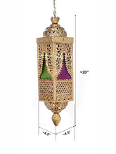 Load image into Gallery viewer, Handcrafted Brass and Colored Glass Pendant Light dimensions