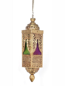 Handcrafted Brass and Colored Glass Pendant Light without background