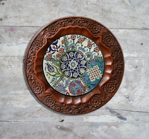 Limited Edition Hand painted Turkish Wall Plate mounted on Carved Platter